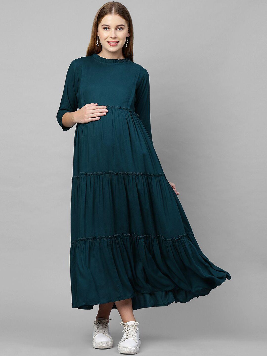 momtobe teal green maternity maxi nursing dress