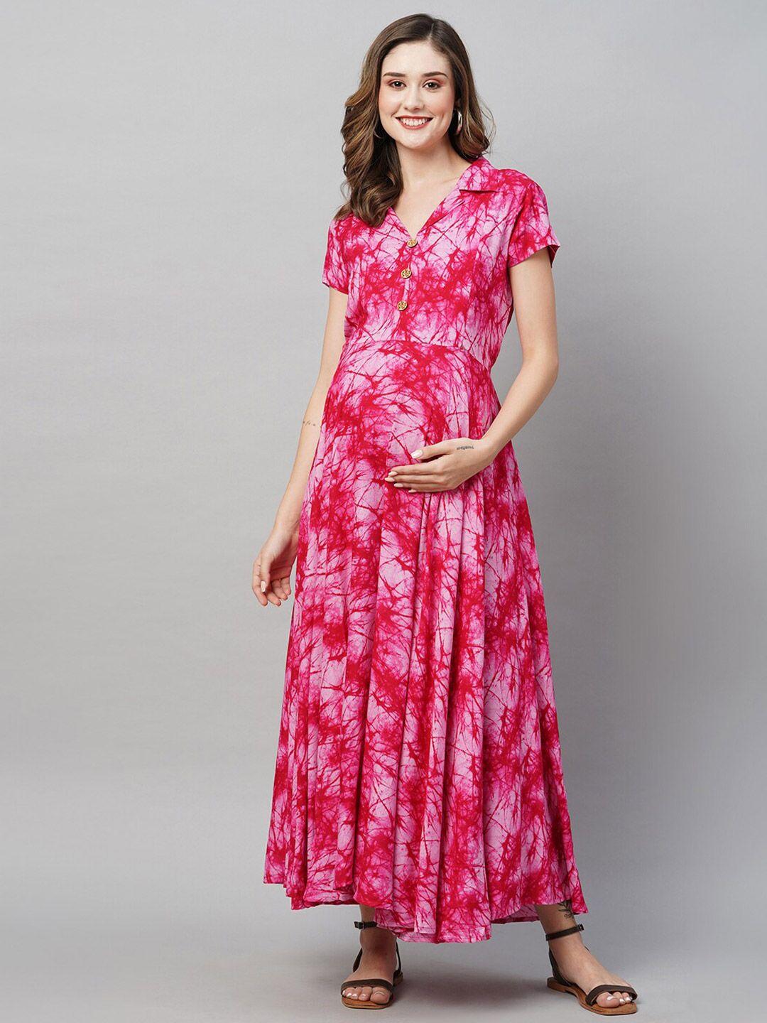 momtobe tie and dye print maternity fit & flare dress