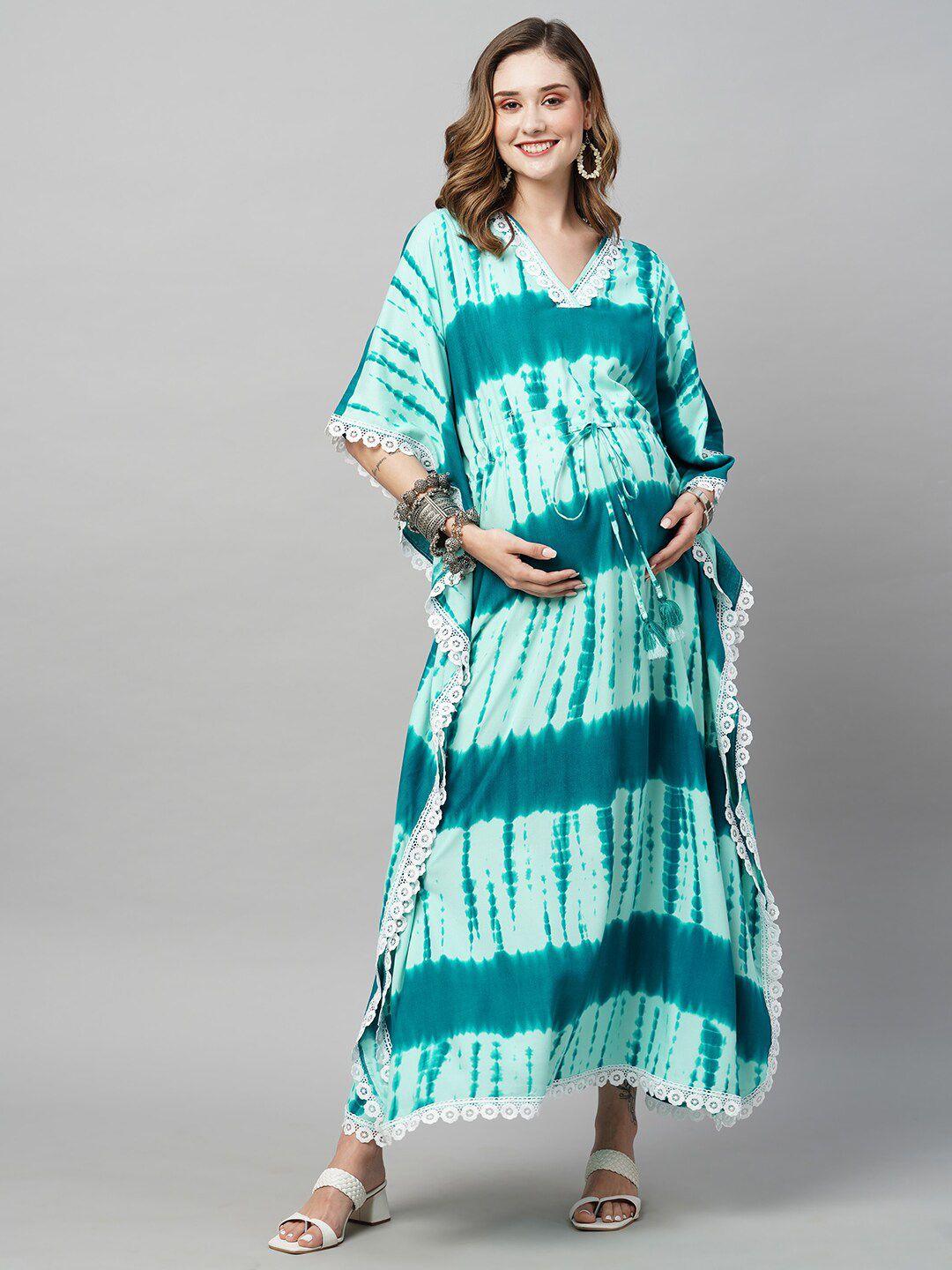 momtobe tie and dye printed kimono sleeves maternity kaftan maxi dress