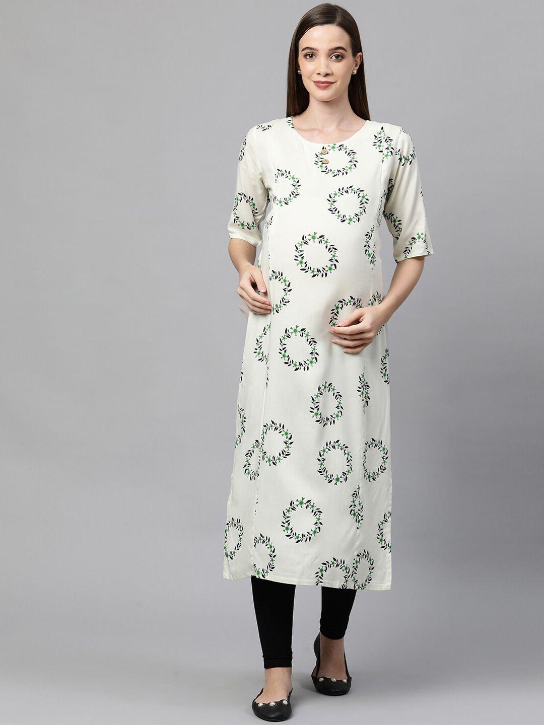 momtobe women beige floral printed maternity nursing sustainable kurta