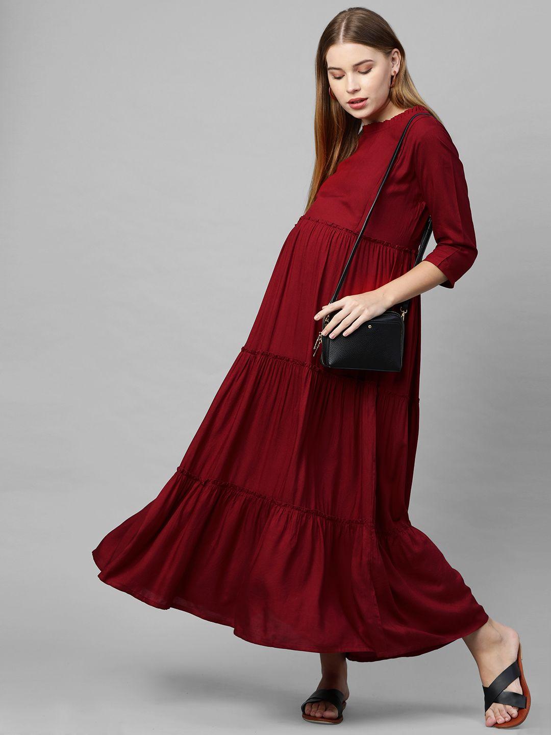 momtobe women maroon solid maternity maxi dress