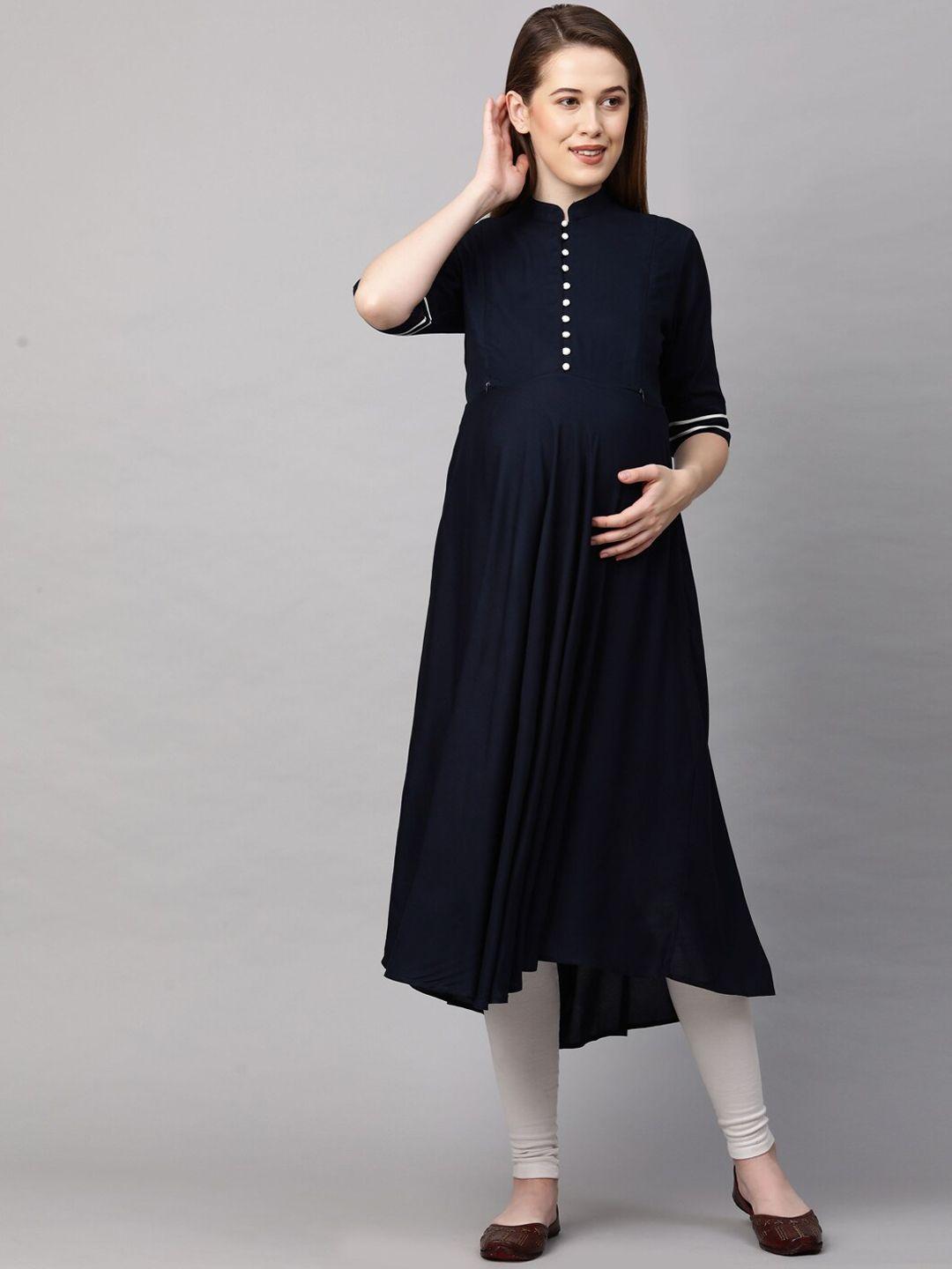 momtobe women navy blue flared maternity nursing kurta