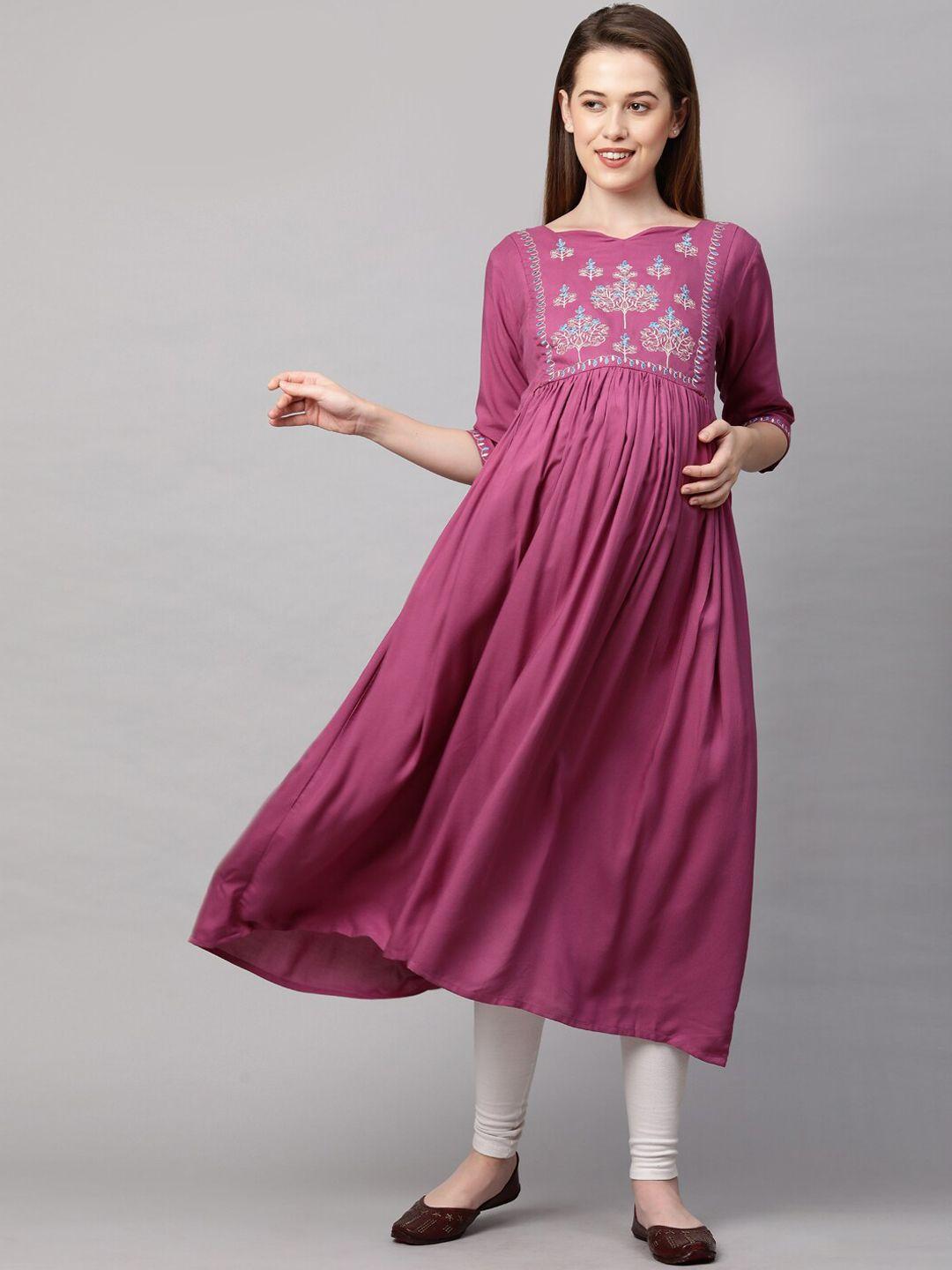 momtobe women purple maternity nursing anarkali kurta