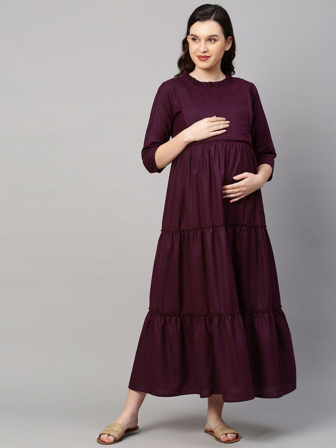 momtobe women purple solid maternity nursing empire midi dress