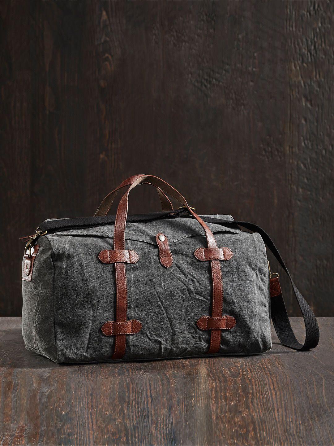mona b black & brown solid upcycled canvas large duffel bag