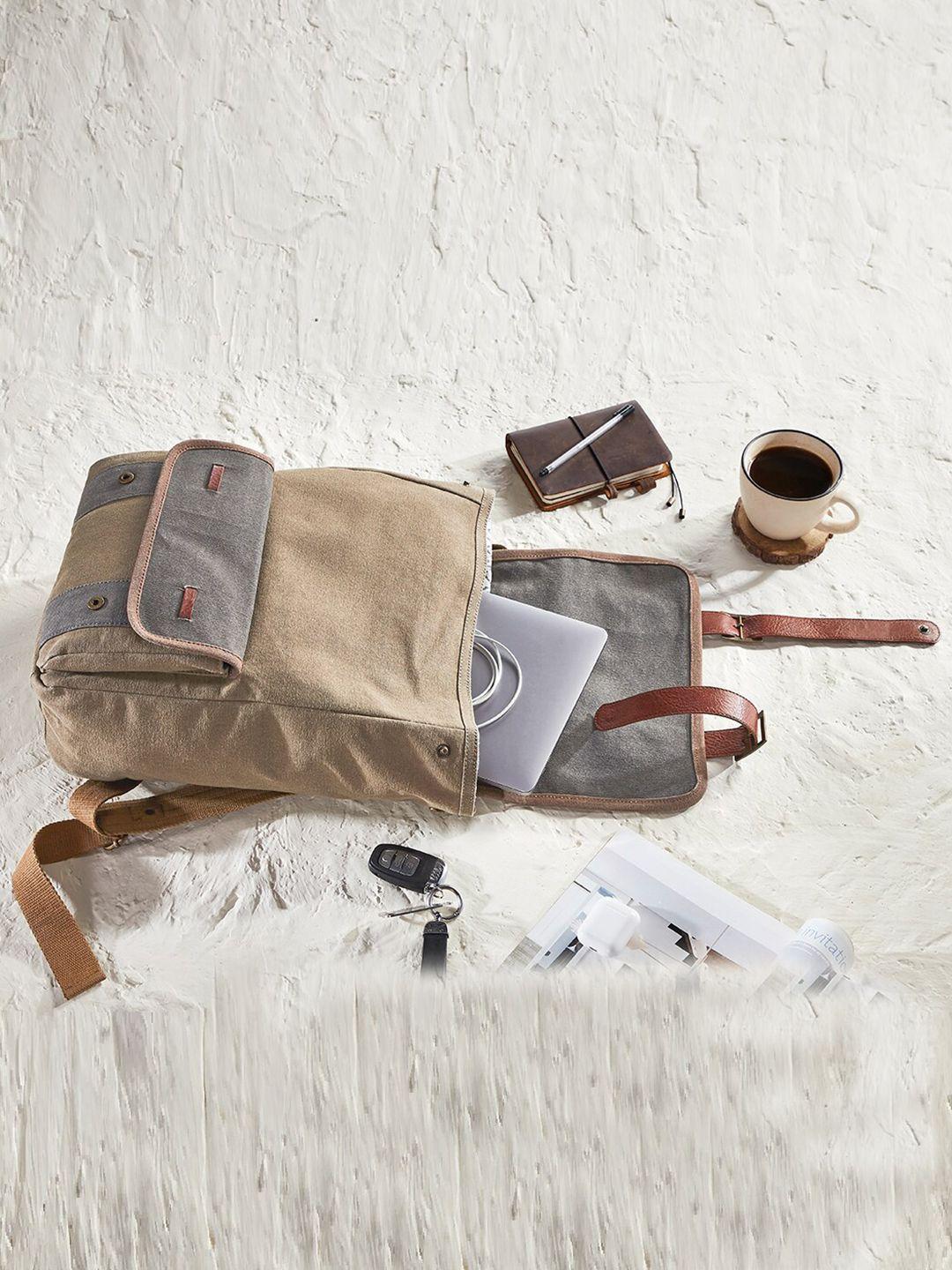 mona b unisex brown & grey backpack with laptop sleeve