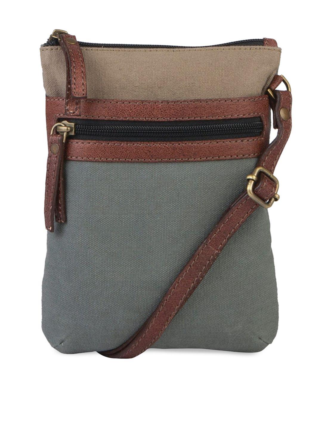 mona b women grey colourblocked messenger bag