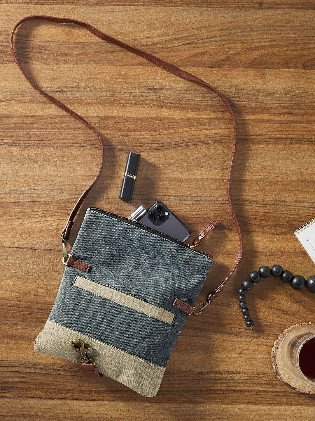 mona b blue structured upcycled crossbody sling bag