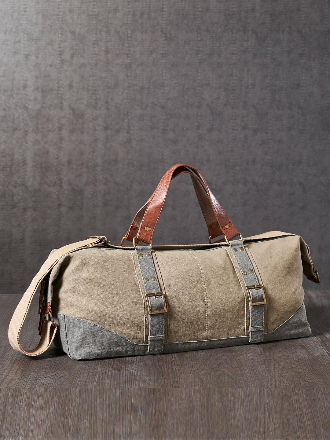 mona b brown cotton canvas travel bag with stylish design