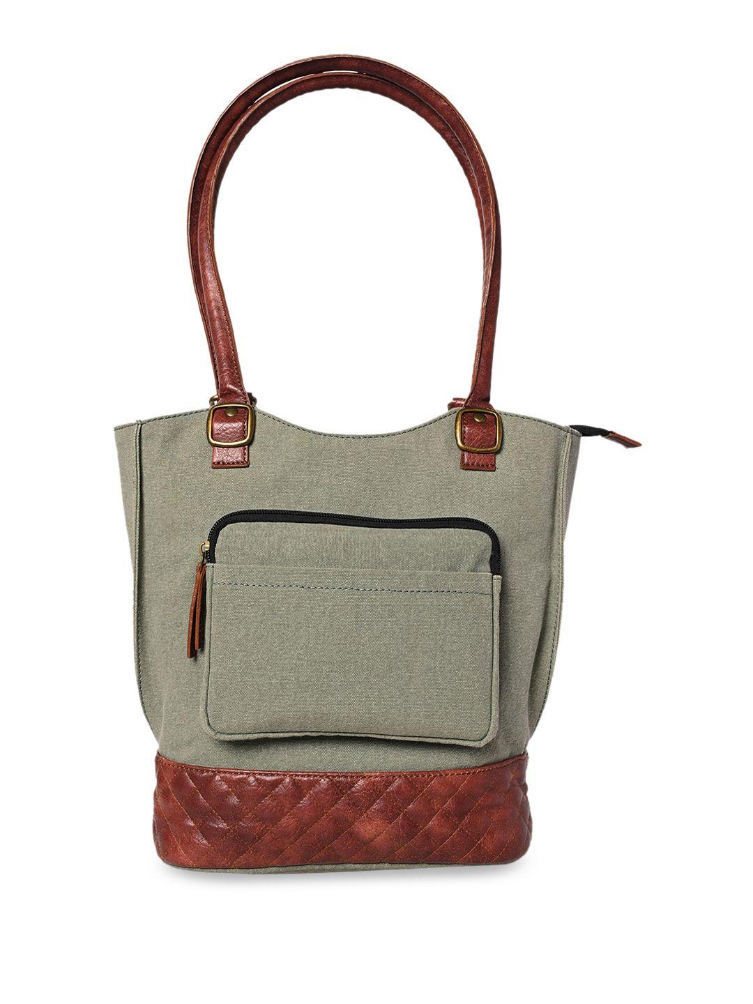 mona b green colourblocked shopper shoulder bag with applique