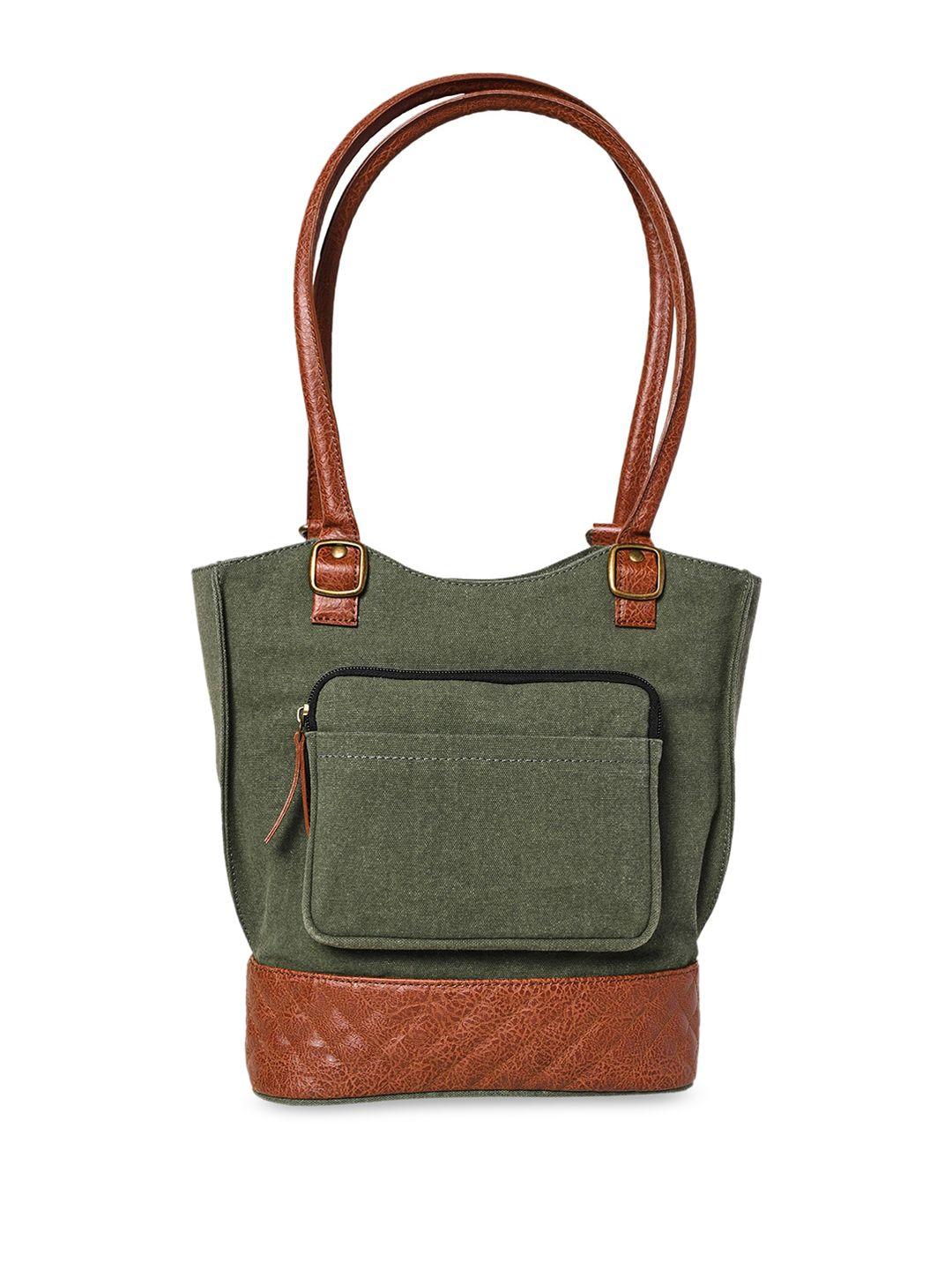 mona b green colourblocked structured shoulder bag with applique
