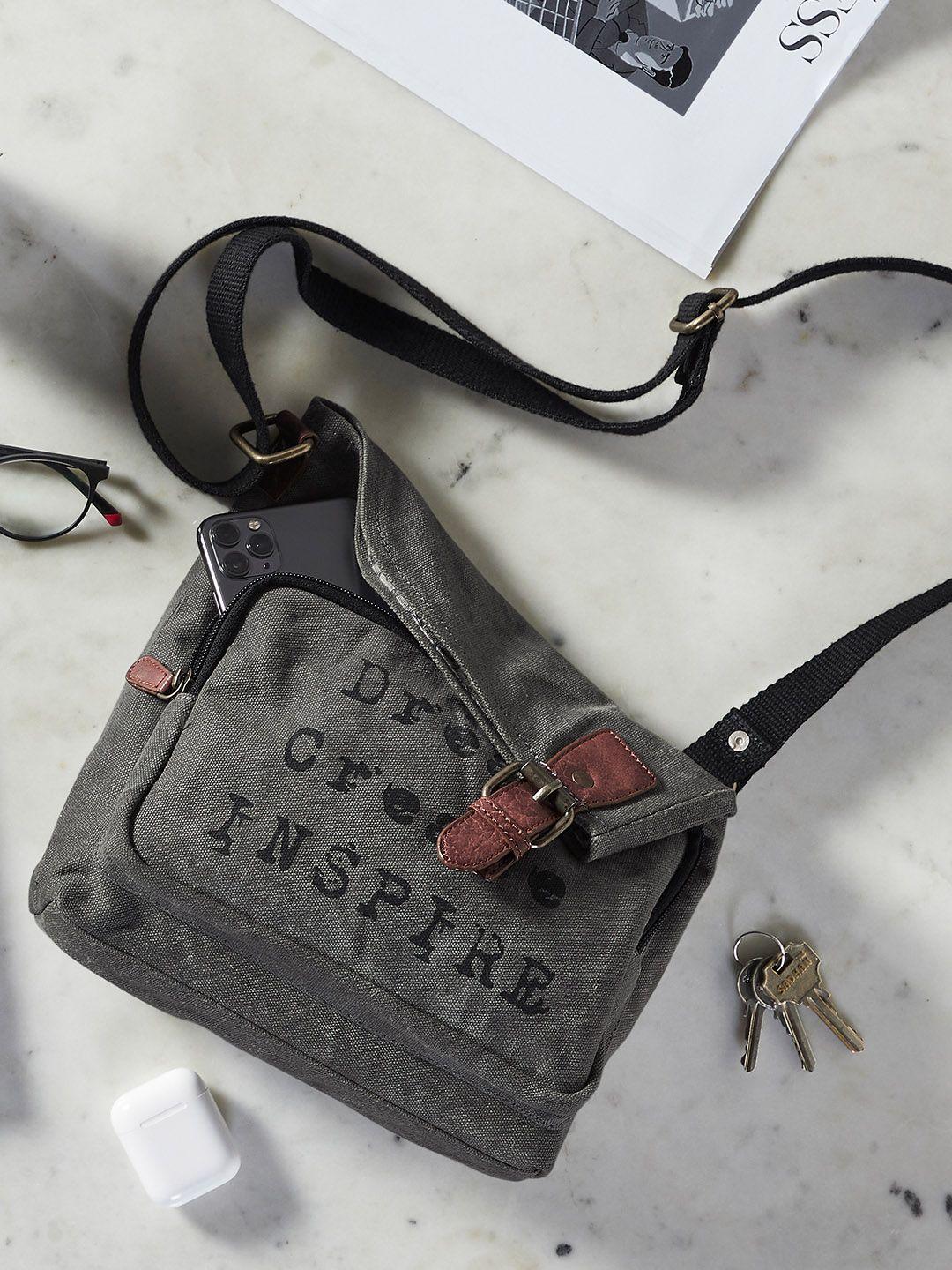 mona b grey upcycled canvas printed crossbody bag