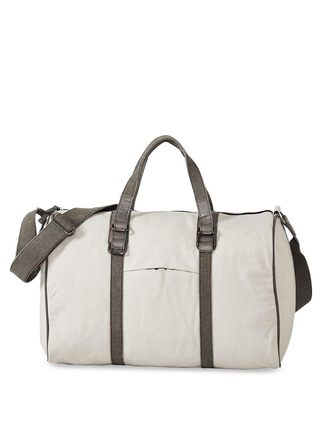 mona b ice grey cotton canvas travel bag with outside pocket and stylish design