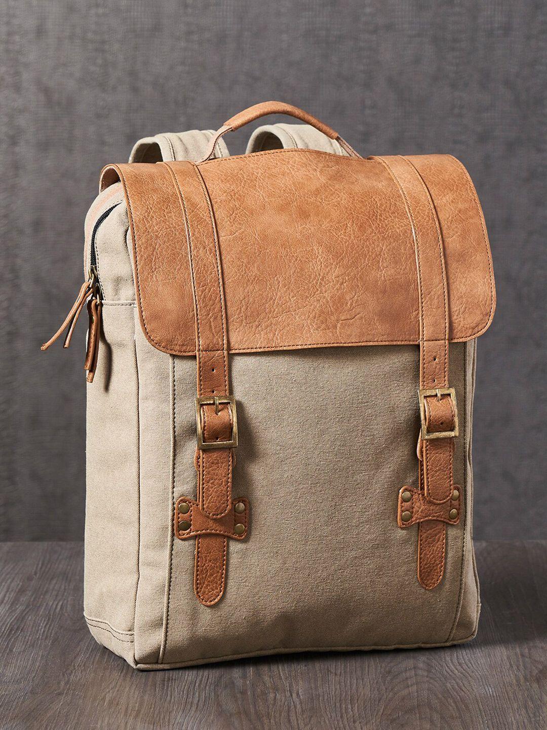 mona b unisex brown colourblocked cotton canvas backpack