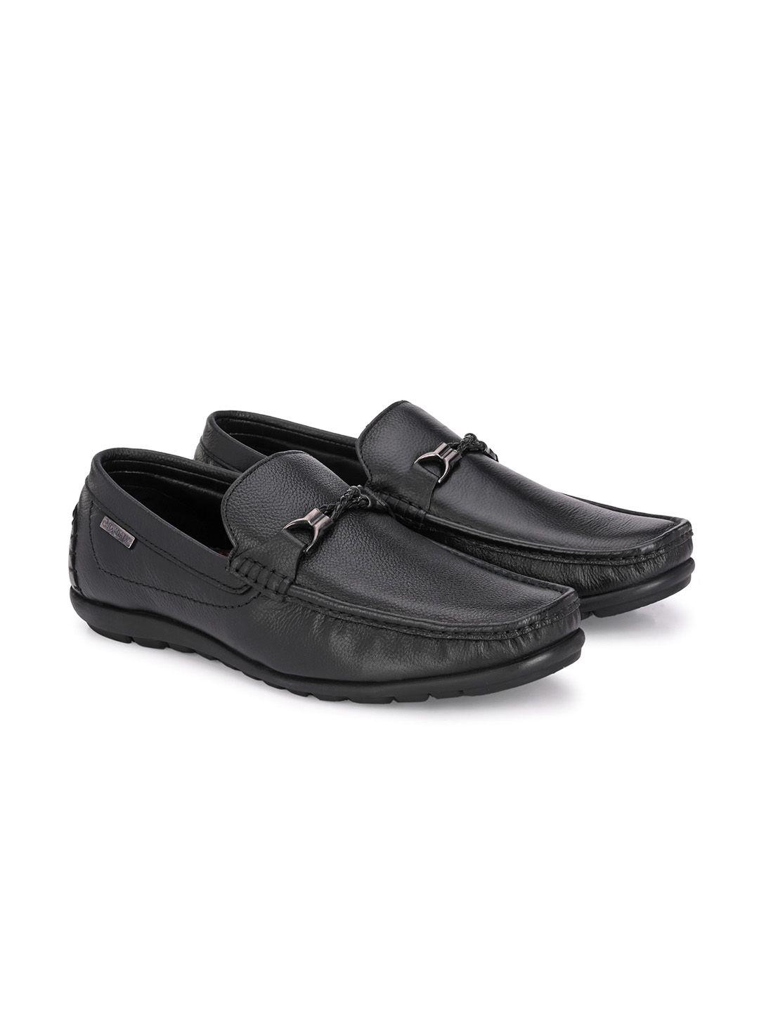 mondain men black textured leather loafers