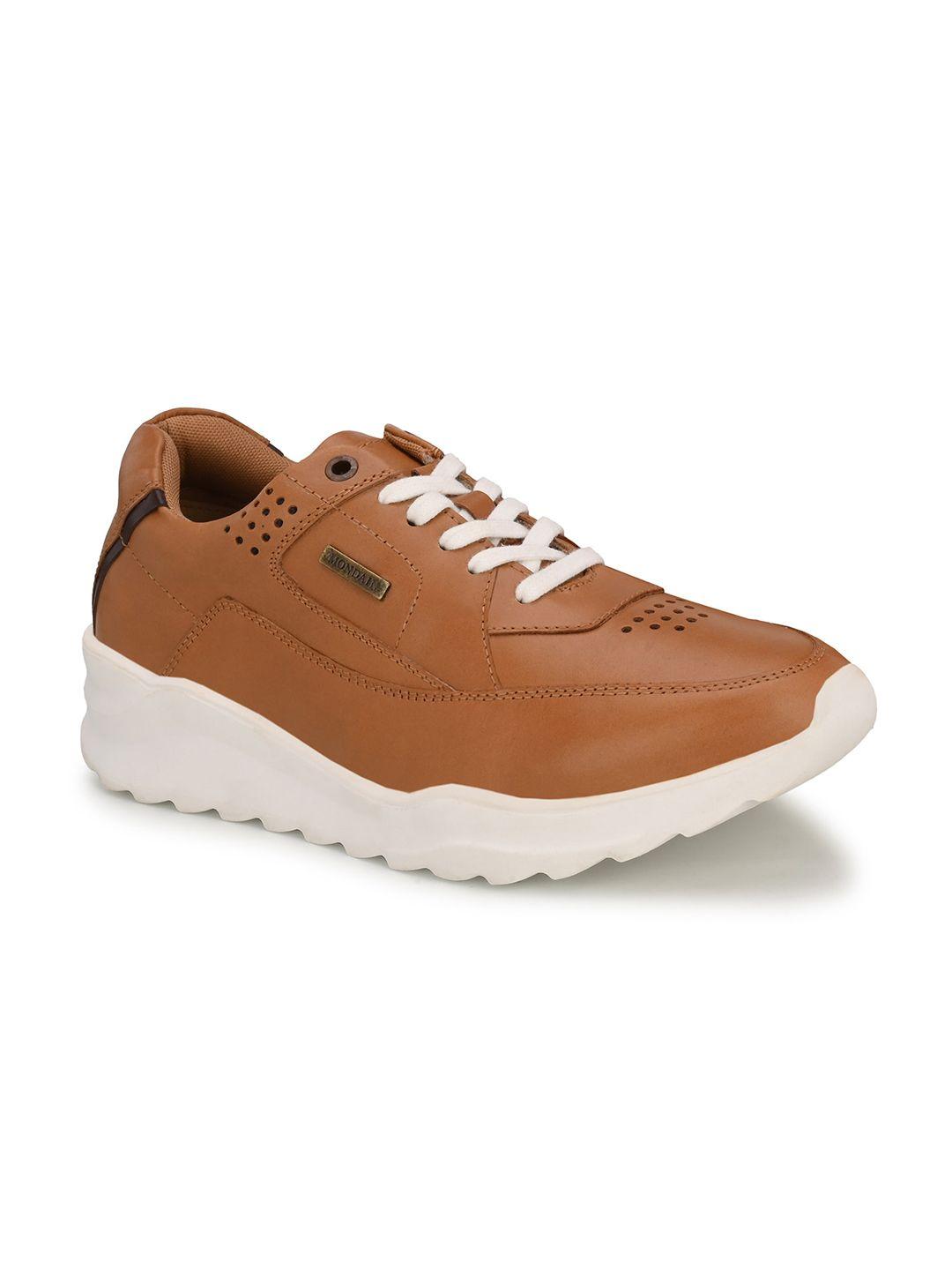 mondain men tan perforations leather sneakers