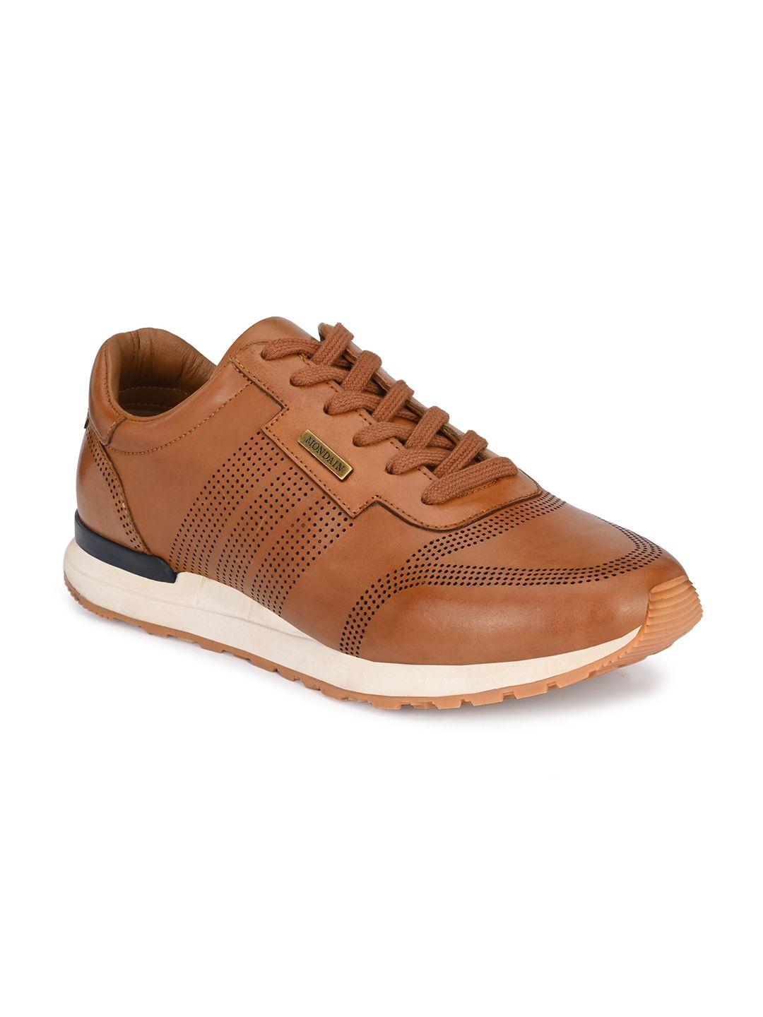 mondain men tan textured leather sneakers