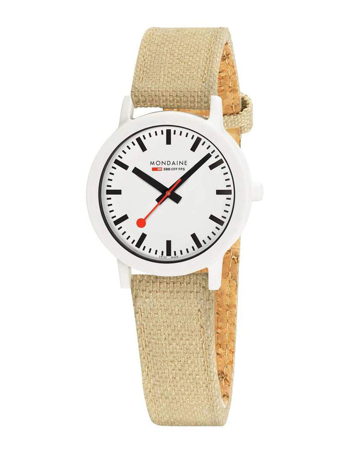 mondaine women white dial & beige straps analogue watch ms1.32110.ls