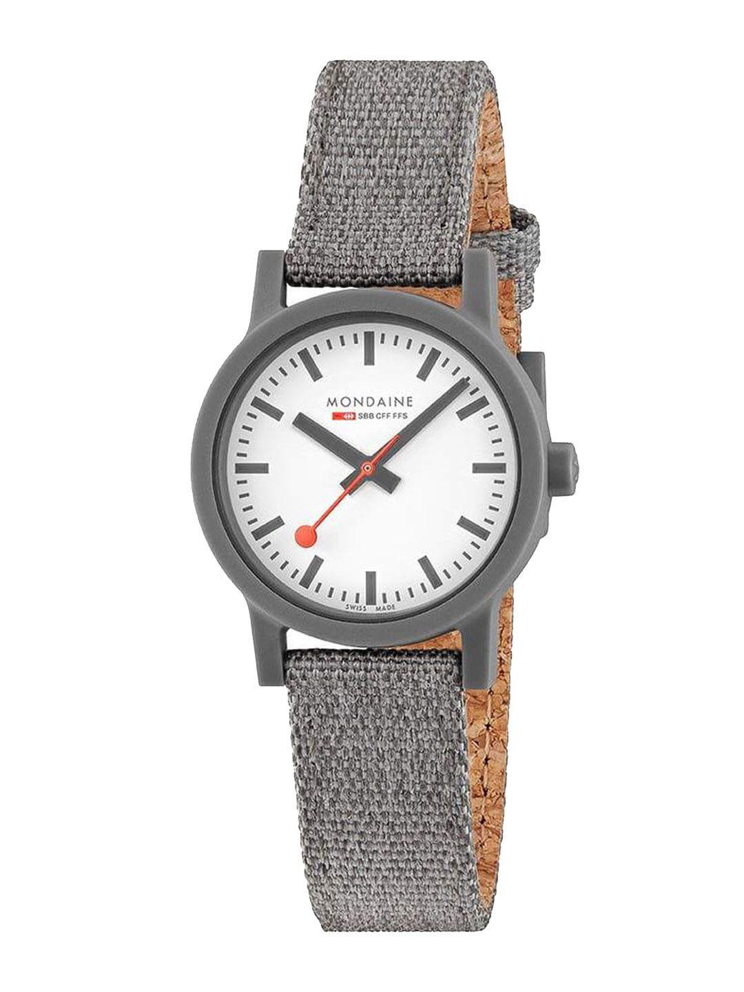 mondaine women white printed dial & grey straps analogue watch ms1.32110.lu