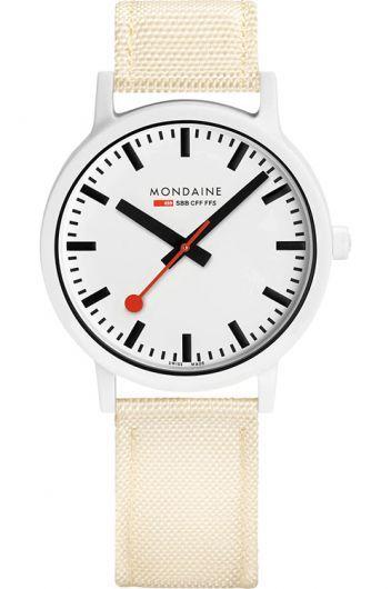 mondaine essence white dial quartz watch with textile strap for men - ms1.41111.lt