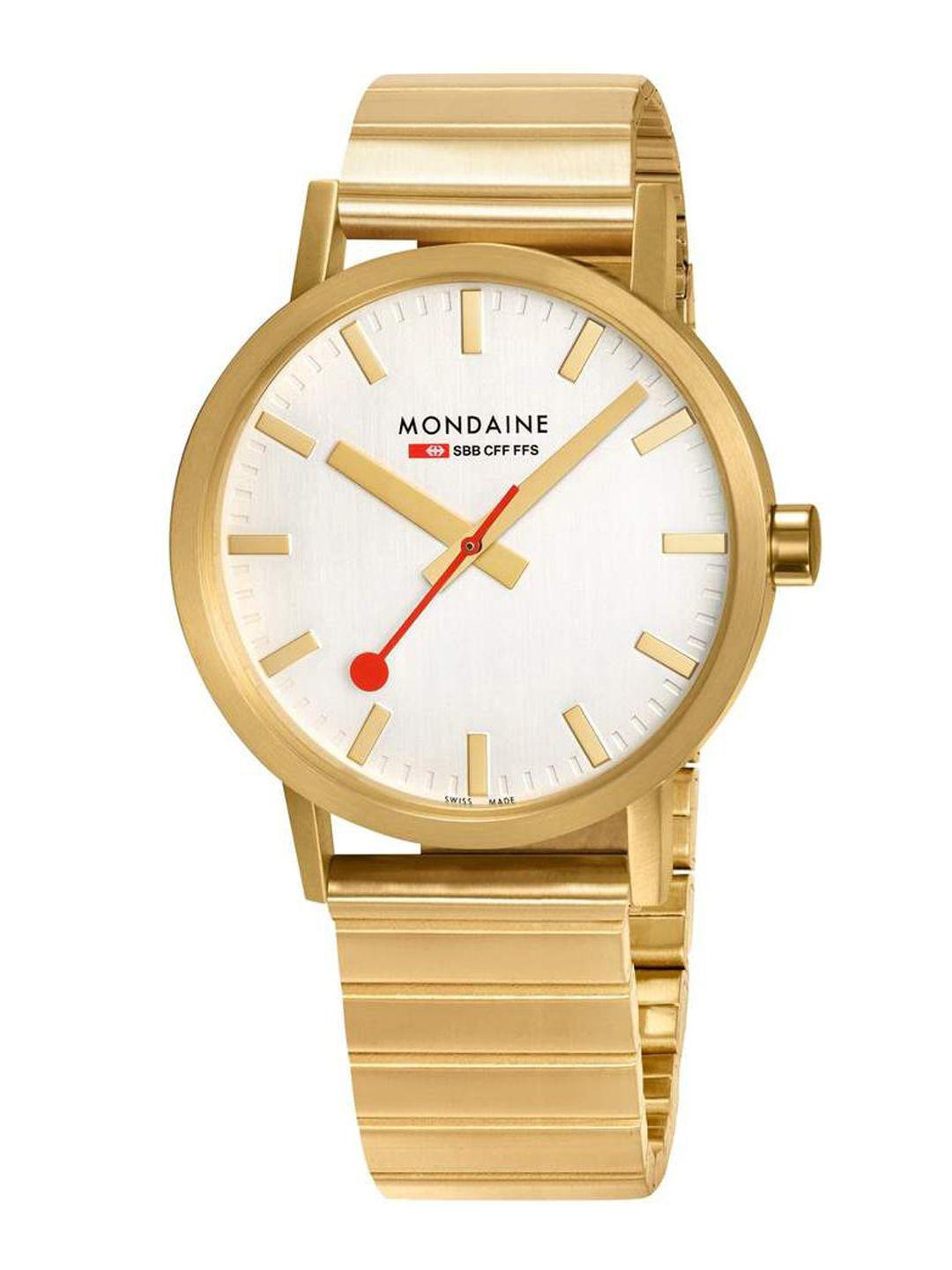 mondaine men white dial & gold toned bracelet style straps analogue watch a660.30360.16sbm