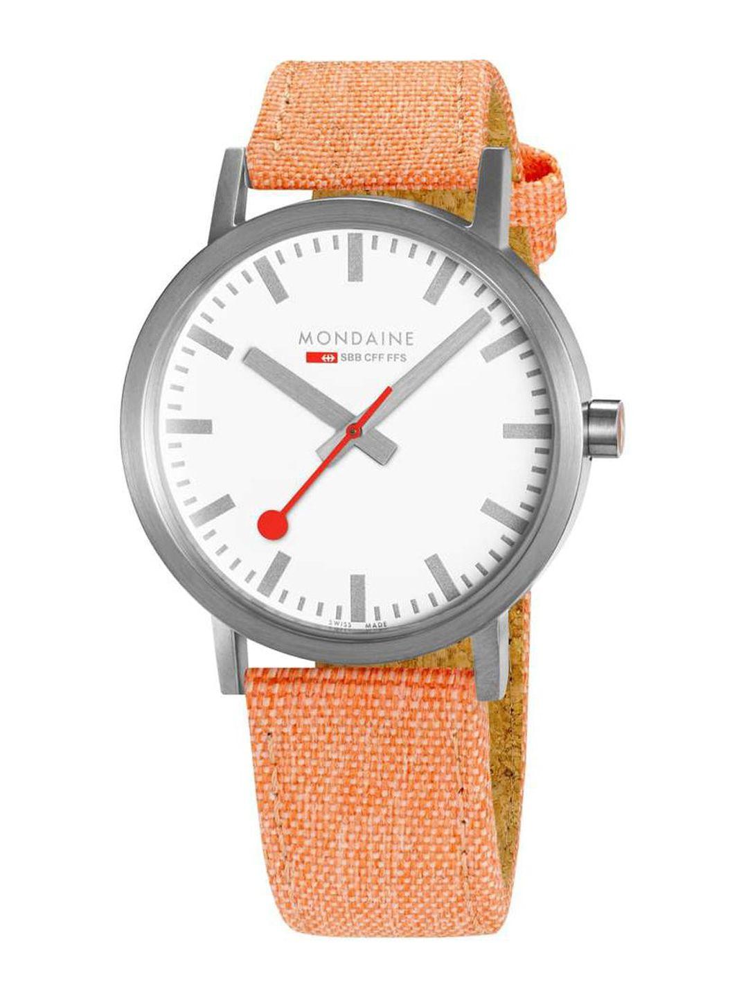 mondaine men white dial & orange wrap around straps analogue watch a660 30360 17sbf