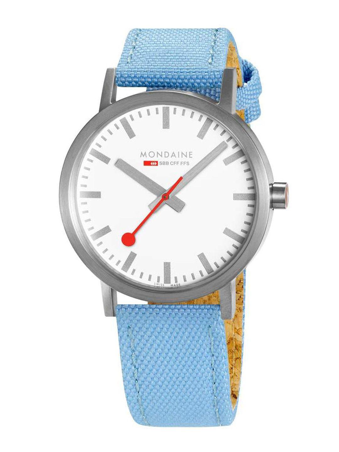 mondaine men white printed dial & blue wrap around straps analogue watch a660 30360 17sbq