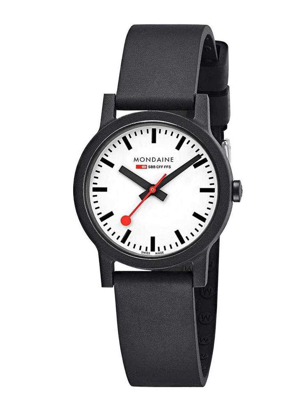 mondaine women white dial & black wrap around straps analogue watch ms1.32110.rb