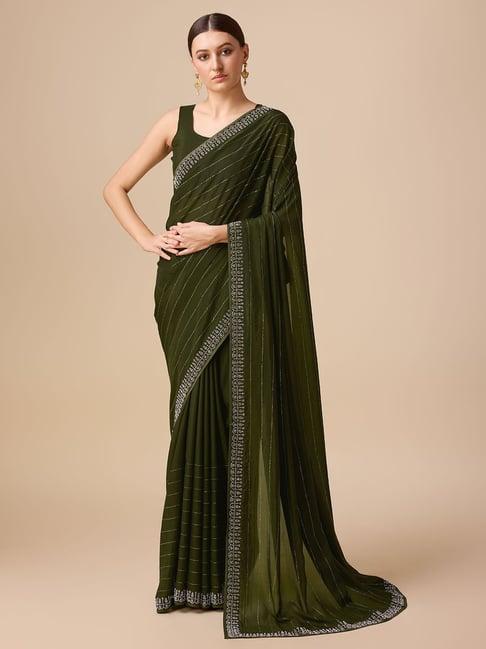 monjolika fashion green embellished saree with blouse