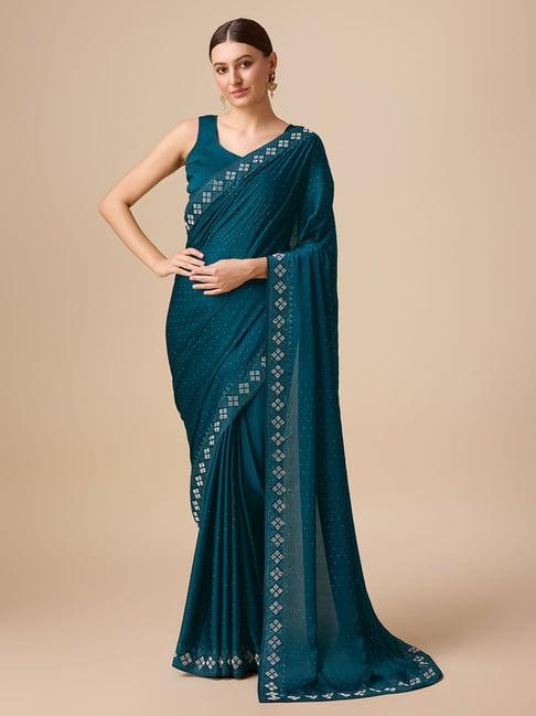 monjolika fashion teal embellished saree with blouse