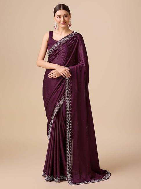 monjolika fashion wine embellished saree with blouse