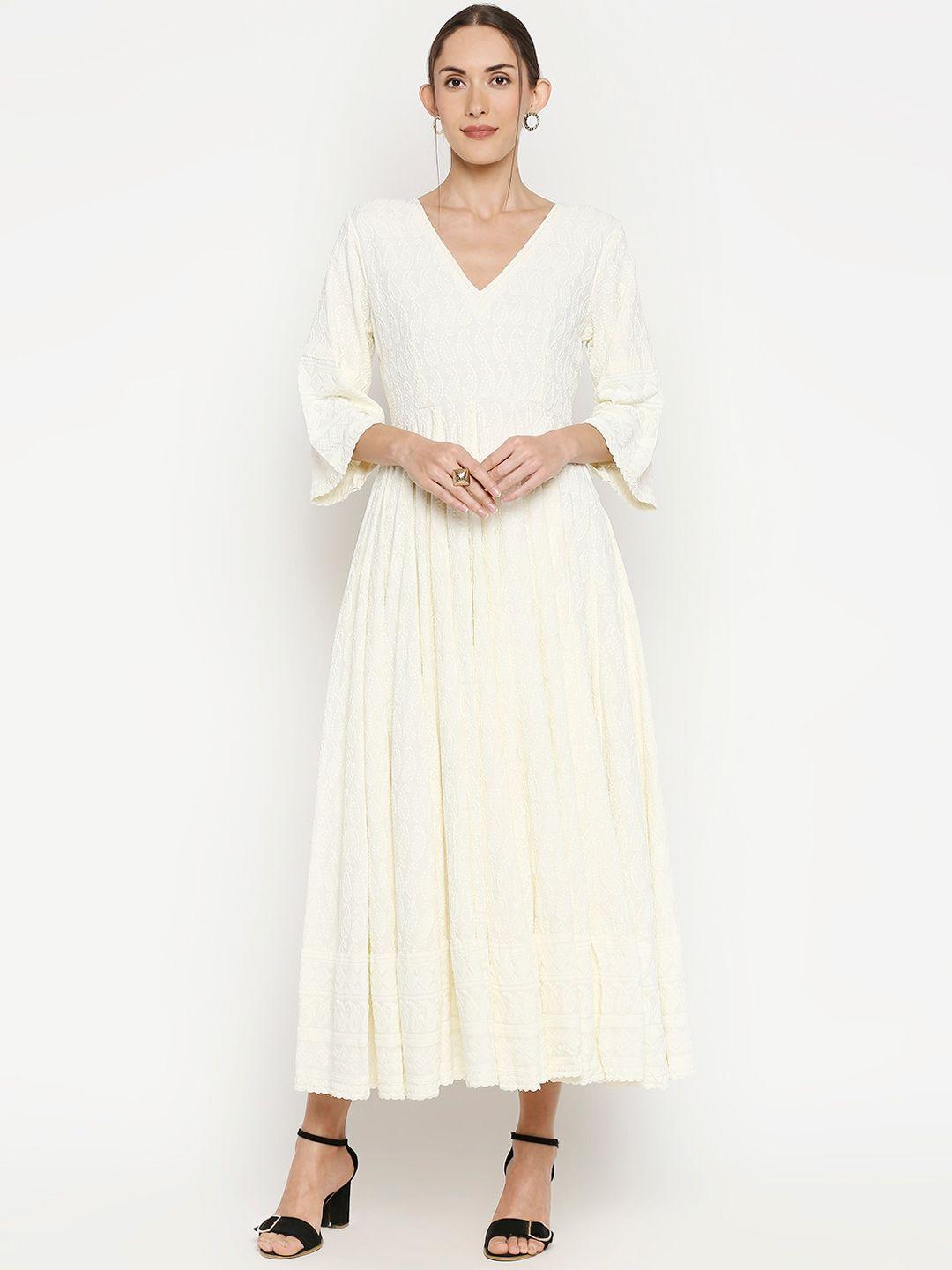 monk & mei women cream-coloured embroidered sustainable maxi dress
