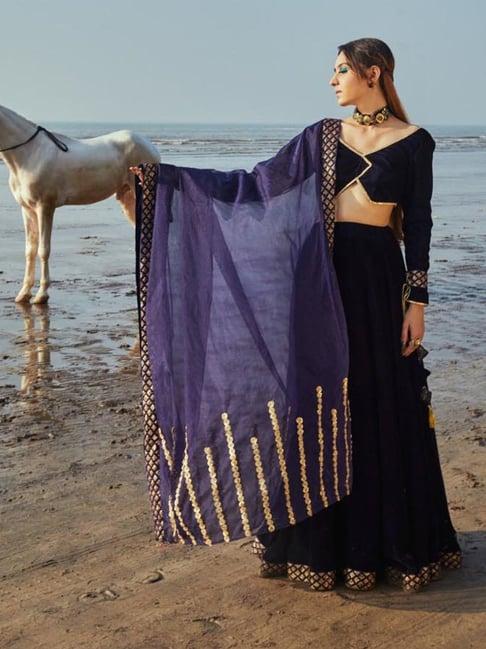 monk and mei blue queeen of wands vanessa blouse with lehenga and dupatta