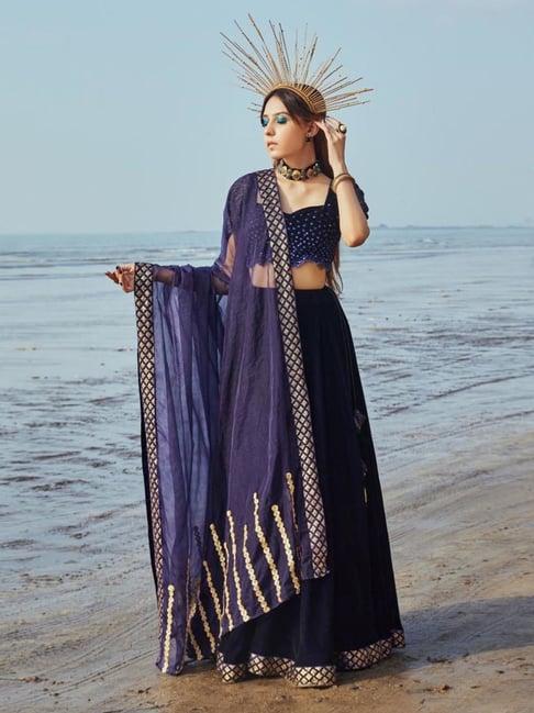 monk and mei blue queeen of wands victoria blouse with lehenga and dupatta