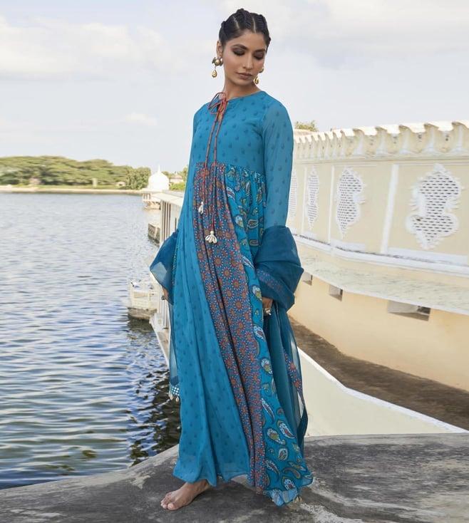 monk and mei chabeeli kurta & sets - teal blue