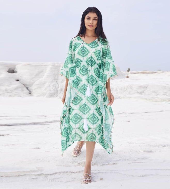 monk and mei eve kaftan with slip - green