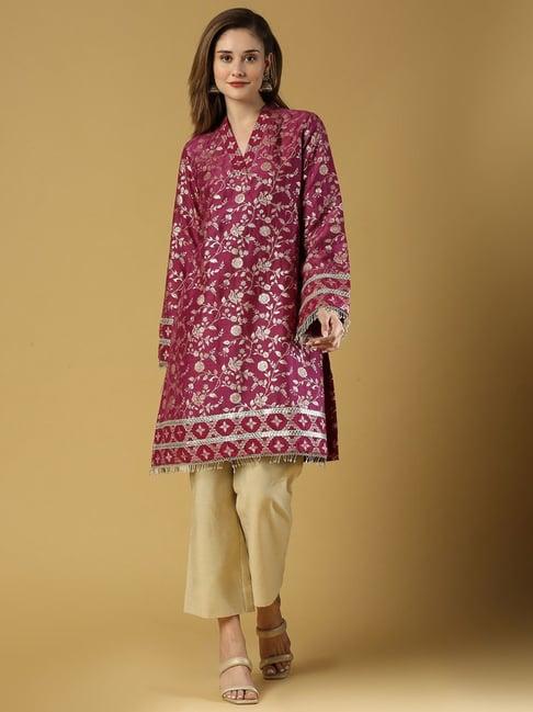 monk and mei kora kashi plum purple kavya-pakistani kurta with gold pant