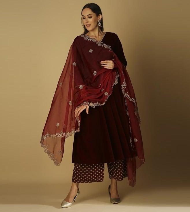 monk and mei ruhani - dupatta - maroon