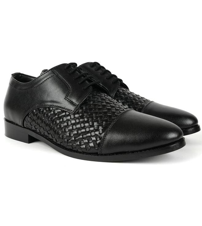 monk story braided captoe lace-up shoes - black