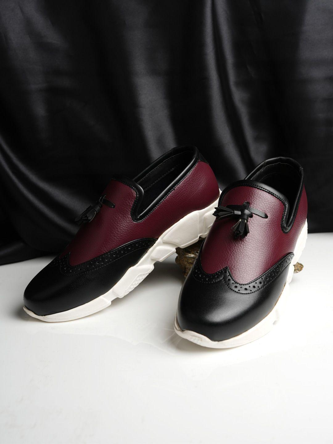 monkstory men colourblocked perforated tassel loafers