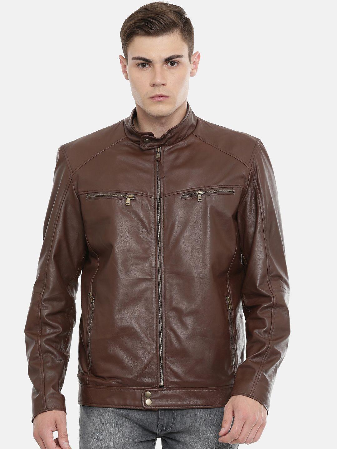 monochrome men brown leather insulator leather jacket