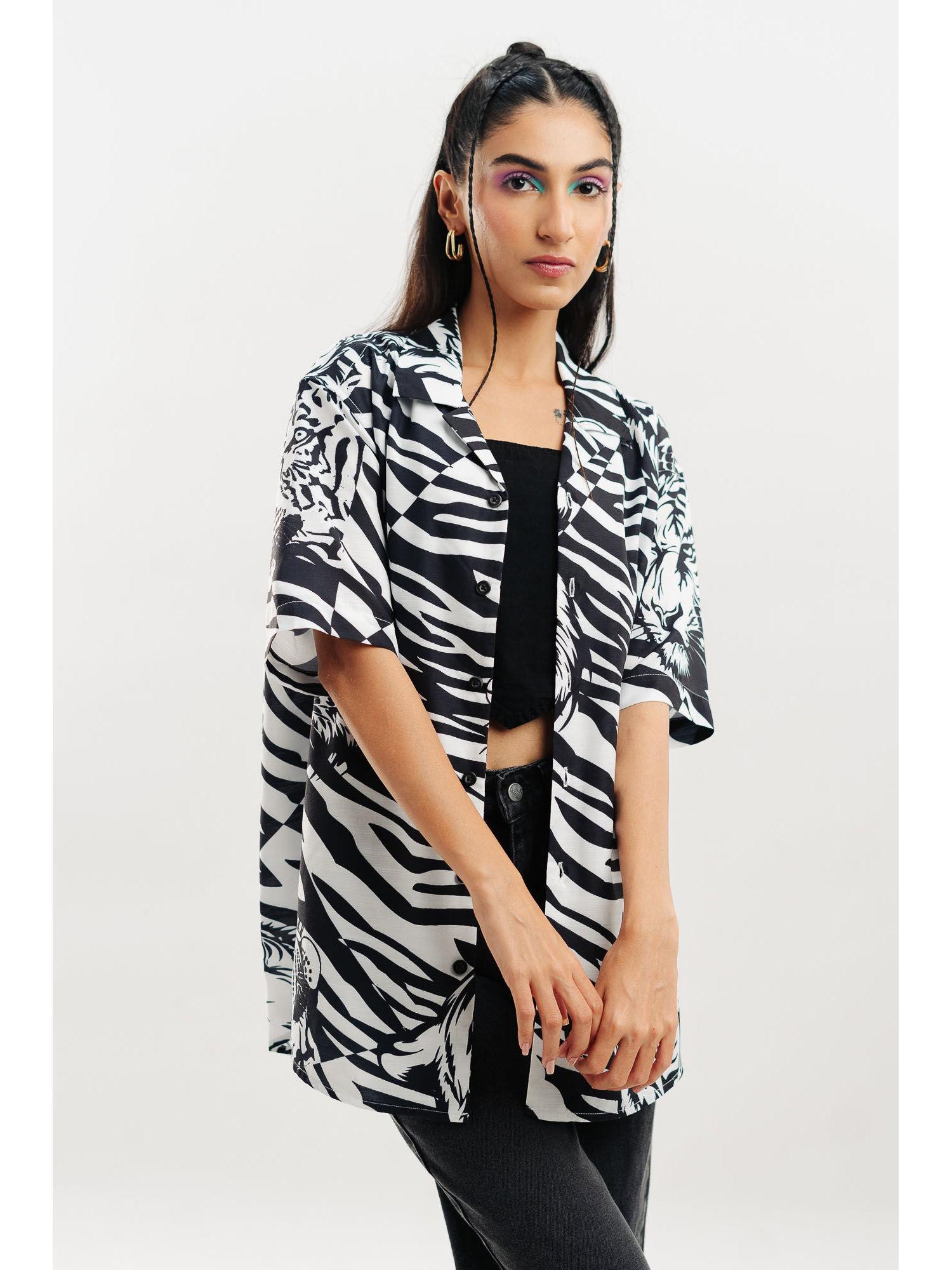 monochrome black and white tiger animal print shirt