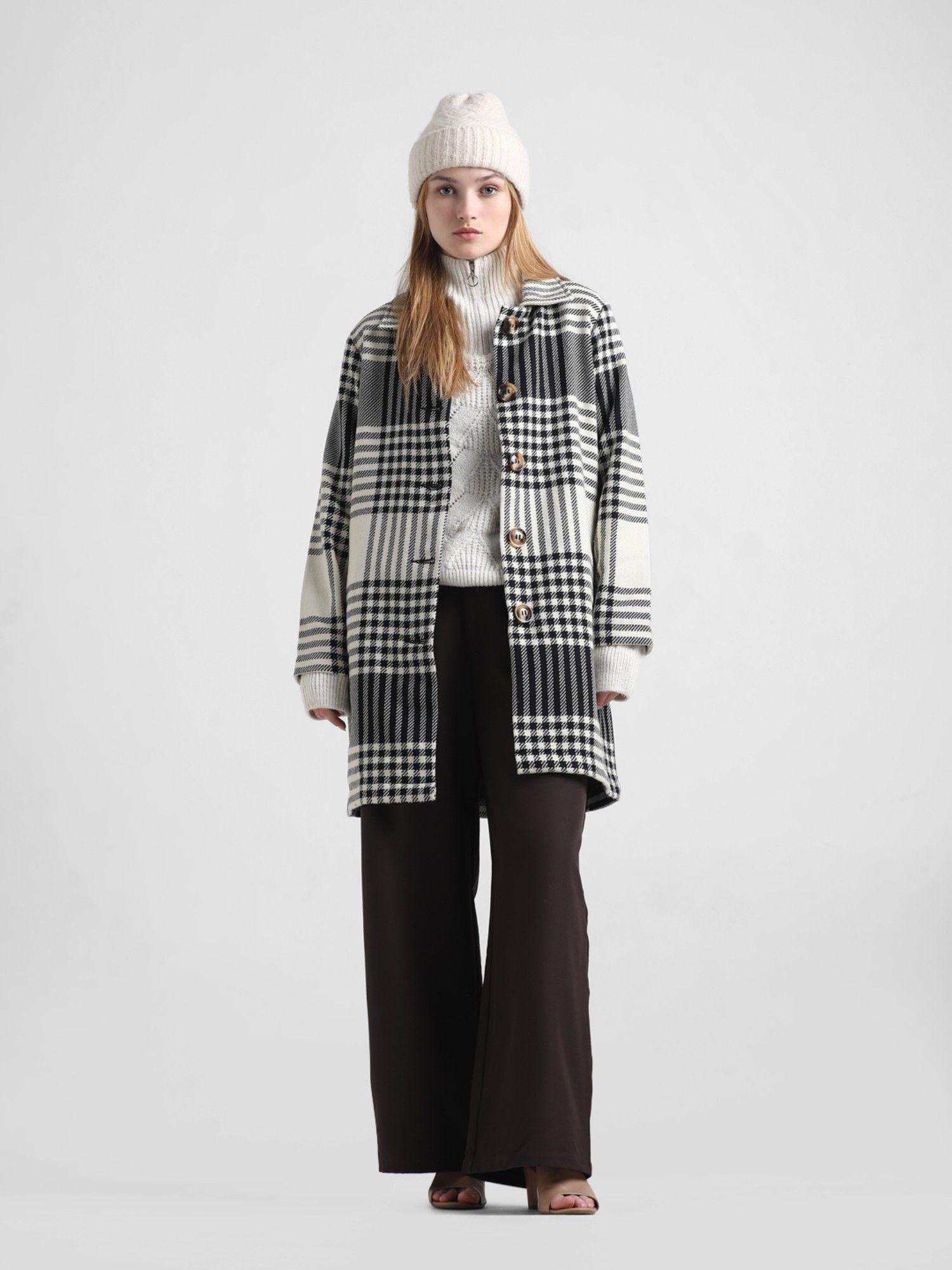 monochrome check long coat