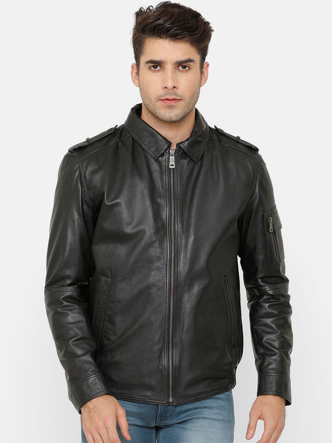 monochrome men black camouflage leather insulator leather jacket