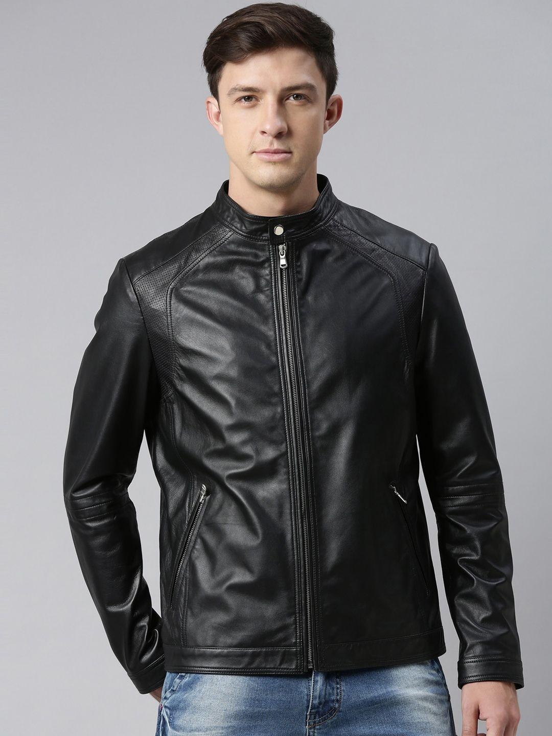 monochrome men black leather lightweight biker jacket