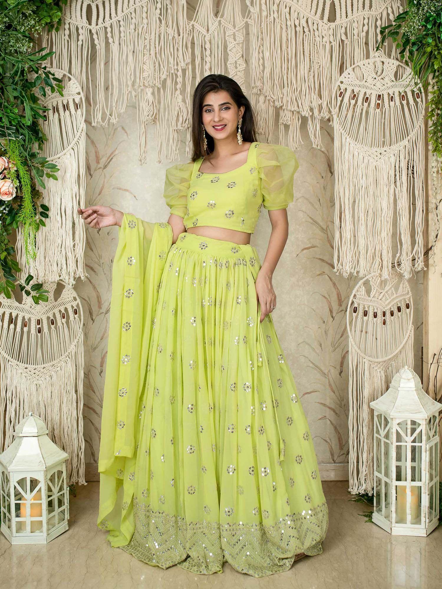 monochrome pastel green lehenga (set of 3)