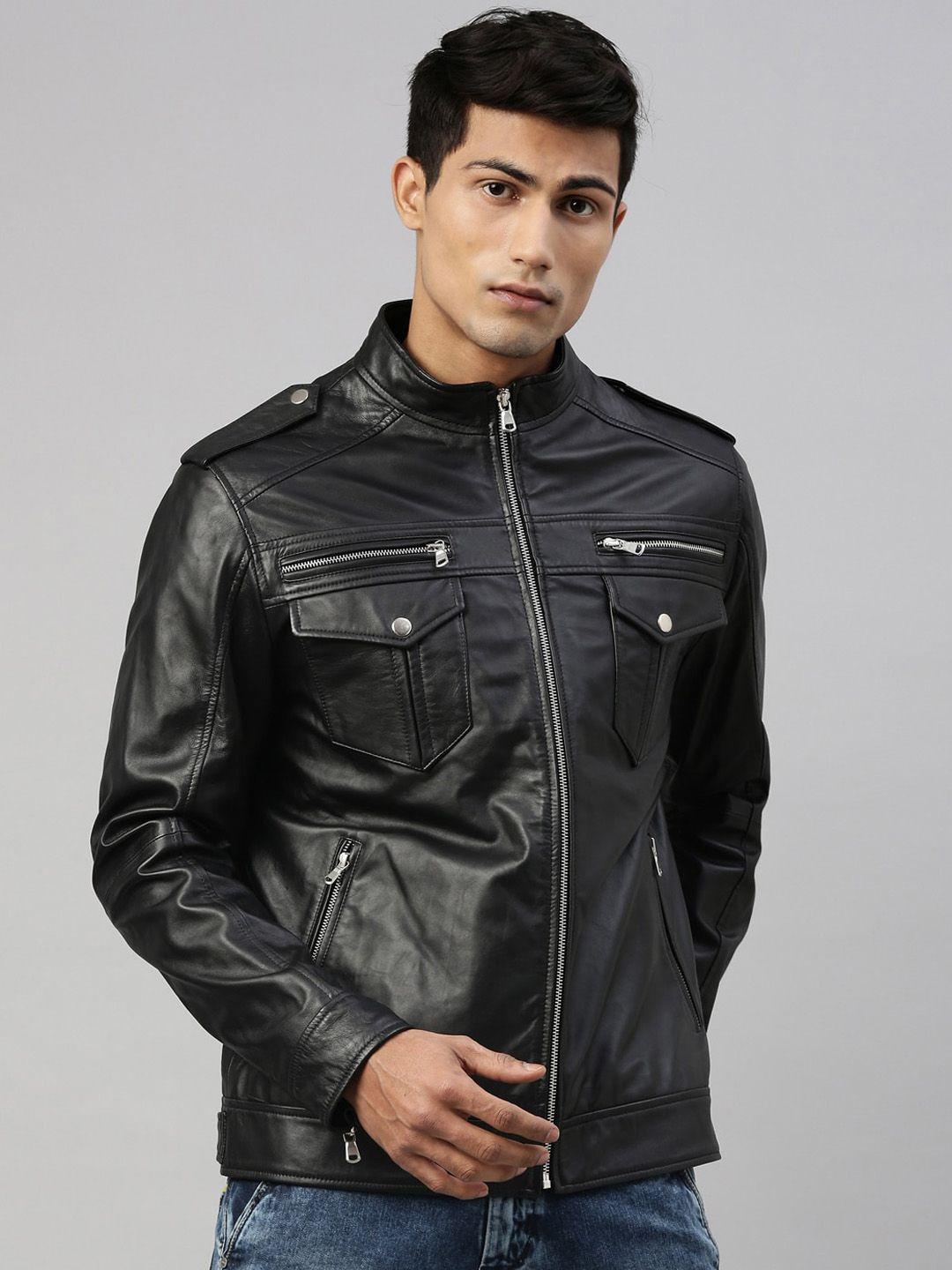 monochrome zip & shoulder tabs detail insulator leather jacket