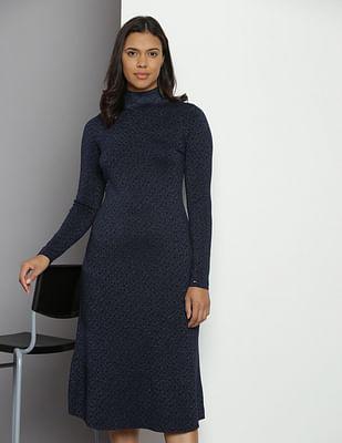 monogram mock neck midi dress