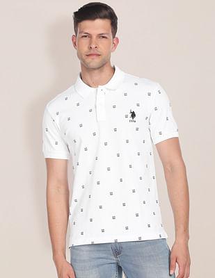 monogram print cotton polo shirt