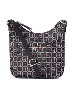 monogram print pu sling bag